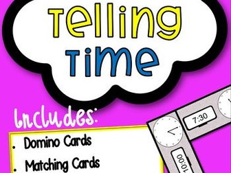 Telling the Time: Dominoes Cards, Matching Cards, Task Cards and more!