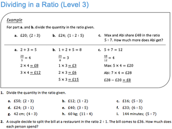 Dividing in a Ratio (Level 3)