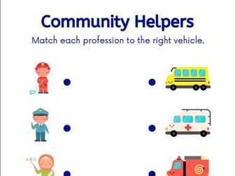 Colourful Cartoon Community Helpers Matching Activity Worksheet