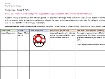 Game Design - Cover Lesson - Power-ups research task