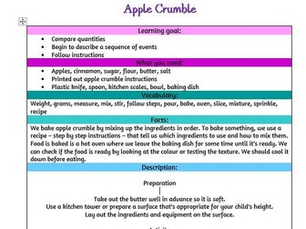 Homeschooling activity - Instructions (Apple crumble) 3-4yo