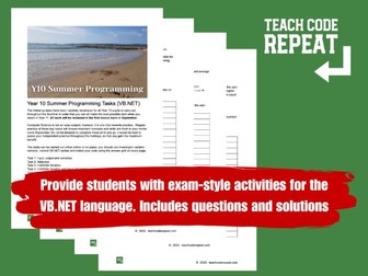 KS4 Year 10 GCSE Summer Programming Worksheet VB.NET for AQA