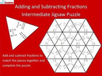 Adding and Subtracting Fractions intermediate Tarsia Jigsaw Puzzle