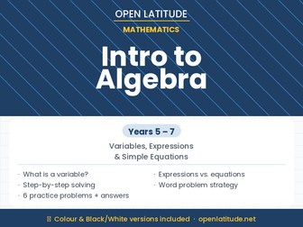 Introduction to Algebra Study Guide | Variables, Expressions & Simple Equations | Years 5-7