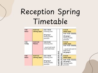 EYFS Reception Class Spring Timetable