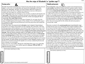 Elizbaeth I Golden Age information sheet