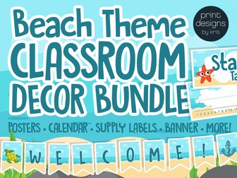 Classroom Decor Beach Theme BUNDLE - Posters, Banners, Labels, Signs