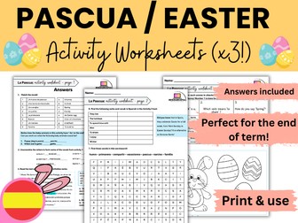 Spanish Easter/Pascua Activity worksheets (x3!): comprehension, wordsearch & more!