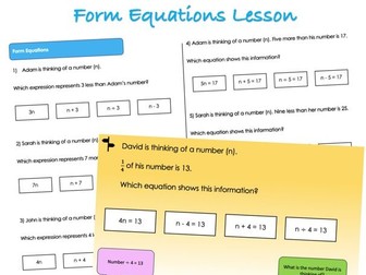 Year 6 Algebra - Form Equations Lesson