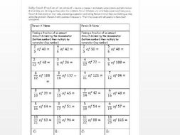 Fraction of an amount - Rally Coach (Kagan) Year 7 (with answers)