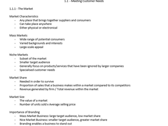 Edexcel AS/A Level Business - 1.1 Skeleton Notes (Sample)