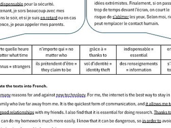 French GCSE A level Technology Worksheet