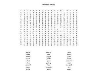 The Poultry Industry Word Search for an Ag. II Animal Science Course