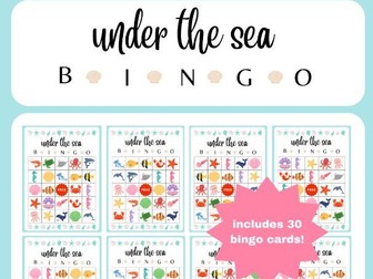 Under the Sea Bingo, 30 Bingo Cards, Kids' Under the Sea Activity, Under the Sea Bingo Cards