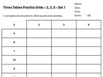 Times Tables Grids (2, 3, 5) - Sets 1-12