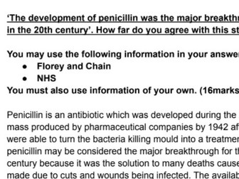 GCSE History Grade 9 Medicine Through Time 16 Mark Question Response