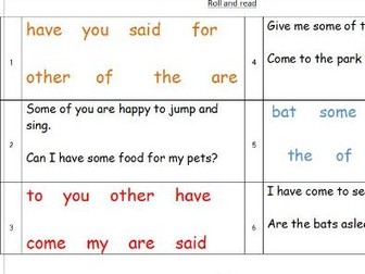 reading activity - sentences and tricky words