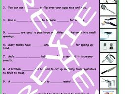 Kitchen, Cookware and Utensils 3 Photo Worksheet Set