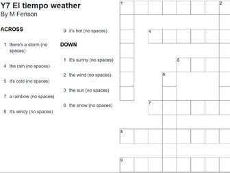 Spanish weather crossword puzzle for ks3