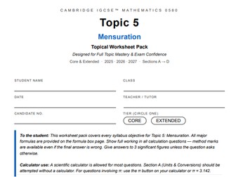 Cambridge IGCSE Mathematics 0580 – Topic 5: Mensuration | Full Topical (Core & Extended)