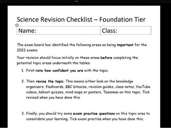 Edexcel Combined Science Foundation Checklist