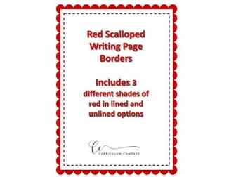 Red Scalloped Writing Page Border: 3 shade varieties with lined and unlined options
