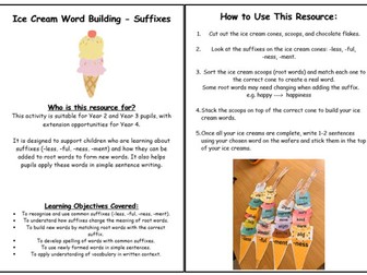 Suffix Sorting Activity - KS1 & KS2 Spelling Practice - Ice Cream Theme
