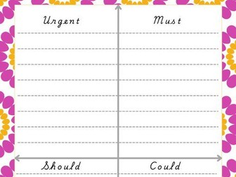 A5 Quadrant Teacher to do list, - Urgent, Must, Should, Could