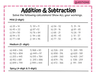 Differentiated Addition & Subtraction Problems