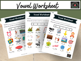 Find the Vowel! Worksheet Pack! Kindergarten