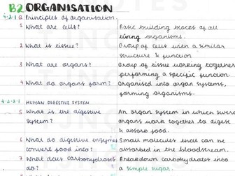 Grade 9 Organisation GCSE Biology Paper 1 Combined Science Higher AQA Specification notes