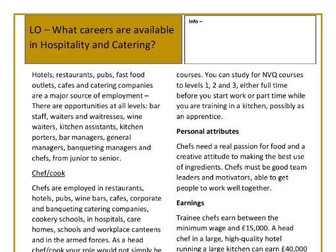 What careers are available in Hospitality and Catering