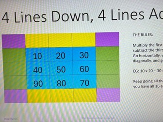 4 Lines down, 4 lines across - a multiplication starter with answers in ppt