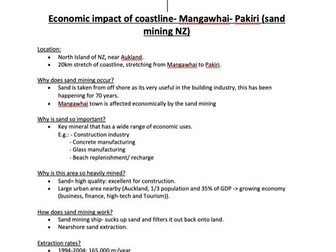 OCR A level Geography Notes:  Economic impact of coastline- Mangawhai- Pakiri (sand mining NZ)