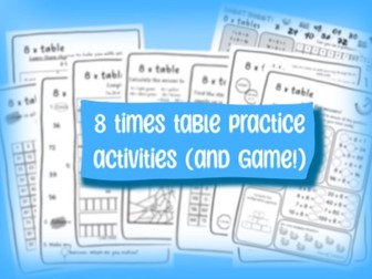 8 times table practice activity pack and game KS2
