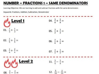 Number - Fractions 1 - Adding and Subtracting Fractions (Same Denominator)