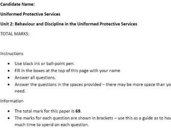 Unit 2: Behaviour & Discipline Topic A-D Mock Assessment and Marking Scheme