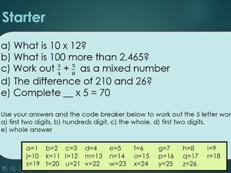 35 Year 6 Code Breaker Starters with answers: Autumn 1st Term
