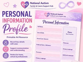 Autism Personal Information Profile | Printable A4 Child Information Sheet