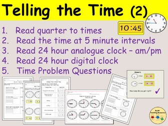Telling the Time (24  hrs Analogue & Digital)  - Presentations, Lesson plans, Worksheets - Pack 2