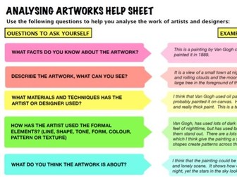 Analysing Artworks Help sheet