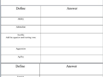 AQA GCSE PE KEY WORD STARTER TASK