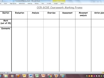 OCR 9-1 GCSE PE Coursework Marking Template