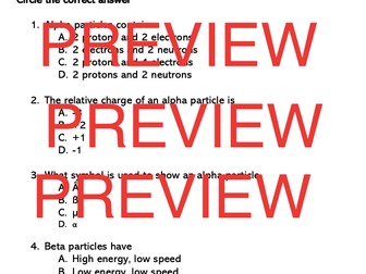 types of radiation MCQ worksheet