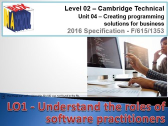 Cambridge Technicals - L2 - ICT - Unit 04 - Creating Programming Solutions for Business - F/615/1353