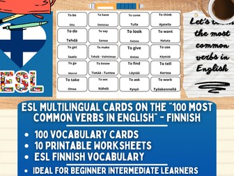 ESL Multilingual Vocabulary Flashcards - 100 most common verbs - Finnish