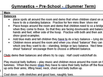 EYFS Pre-School PE planning - Gymnastics