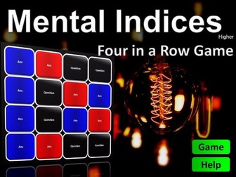 Four in a Row Interactive Quiz Game: Mental Maths Indices Higher
