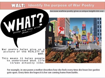 KS2 World War 2 poetry - identifying purpose, analysing, comparing, using adjectives and creating