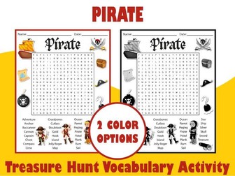 Pirate Themed Word Search Puzzle | Treasure Hunt Vocabulary Activity